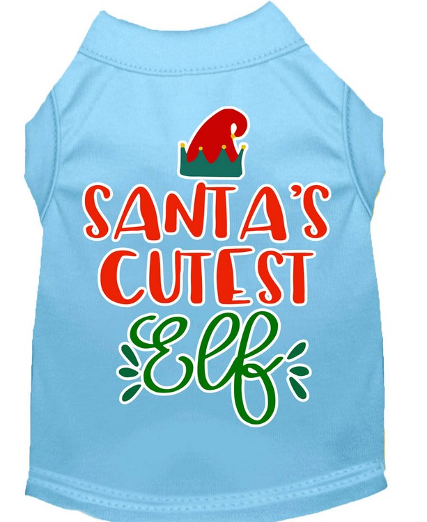 Santa's Cutest Elf Screen Print Dog Shirt Baby Blue Med